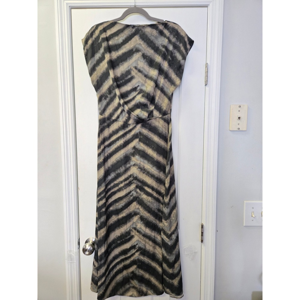 Grade & Gather Zebra Print Draped V-Neck Maxi Dress Grey Black Small Minimalist
